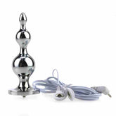 Electric Shock Metal Anal Plug with Harness Electro Sex
